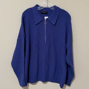 NWT Lane Bryant Women's 1/4 Zip Blue LS Collared Sweater sz 22/24 Retail $70